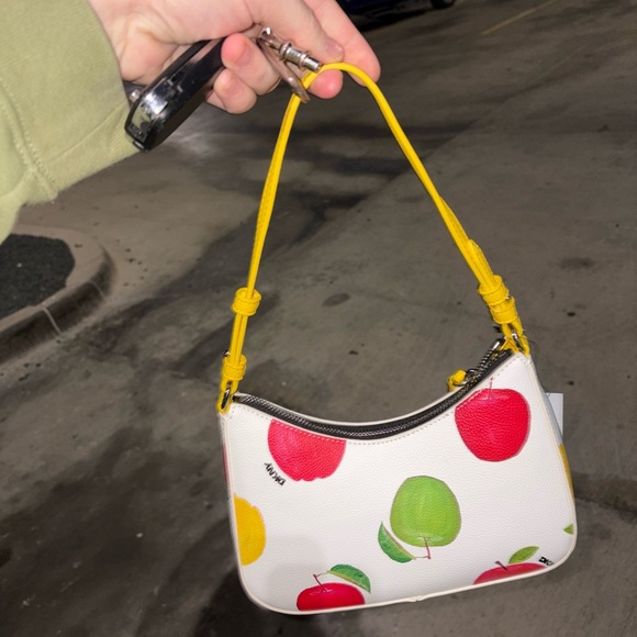 DKNY White Mini Shoulder Bag with Yellow Strap and Red & Green Fruit Print - Picture 2 of 2